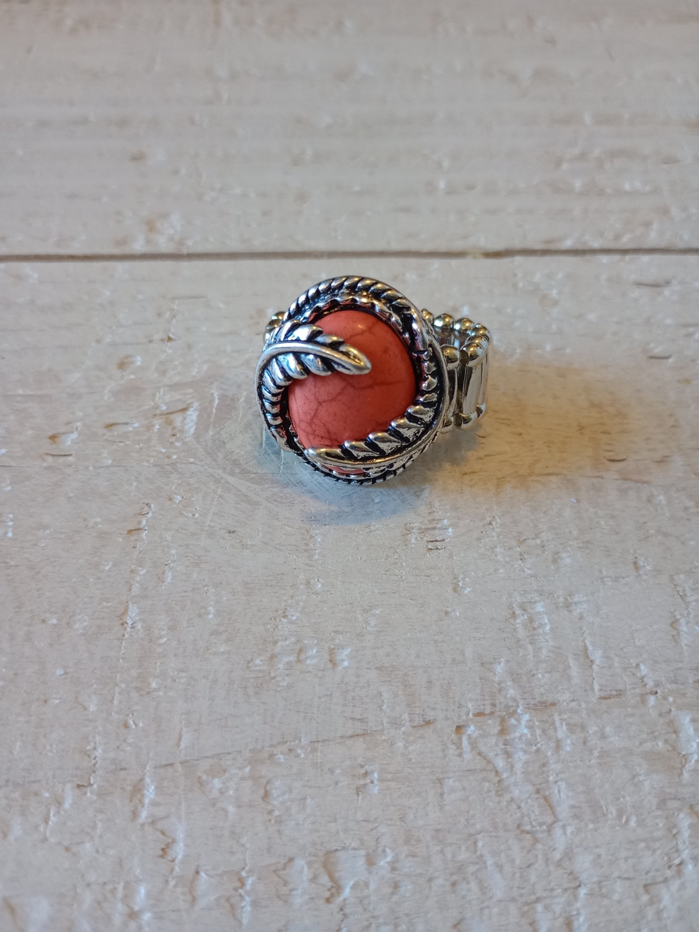 paparazzi Silver-Tone Coral Round Cabochon Ring